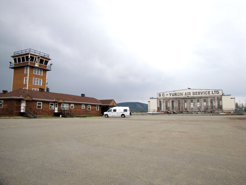 AK3 May21 Watson Lake Airport terminal and Hangar from 1942