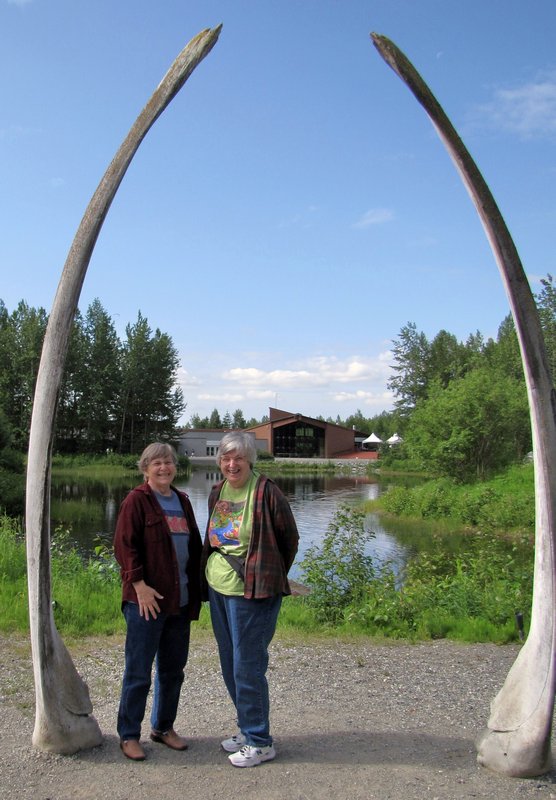 AK5 June23 Valerie and Sharon with a whale jaw bone