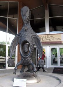 AK1 June23 Raven sculpture at entrance to Aaskan Native heritage and Cultural Center