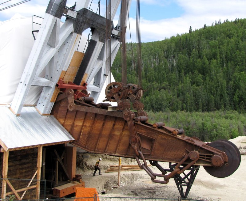 AK14 July16 Restoration work being done on front of dredge (look for man below, center)