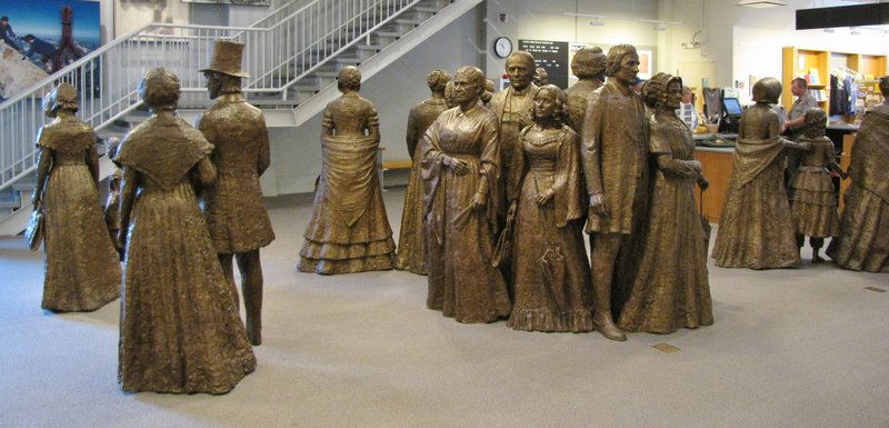 912-105 The First Wave sculpture--Jane and Richard Hunt in Middle, James and Lucretia Mott to the right of them.