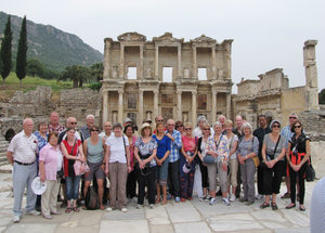 1305-104 Ephesus--Our Group in front of the Celsus Library (100-110AD--re-erected)