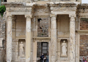 1305-105 Ephesus--Detail of one half of the front of the Celsus Library