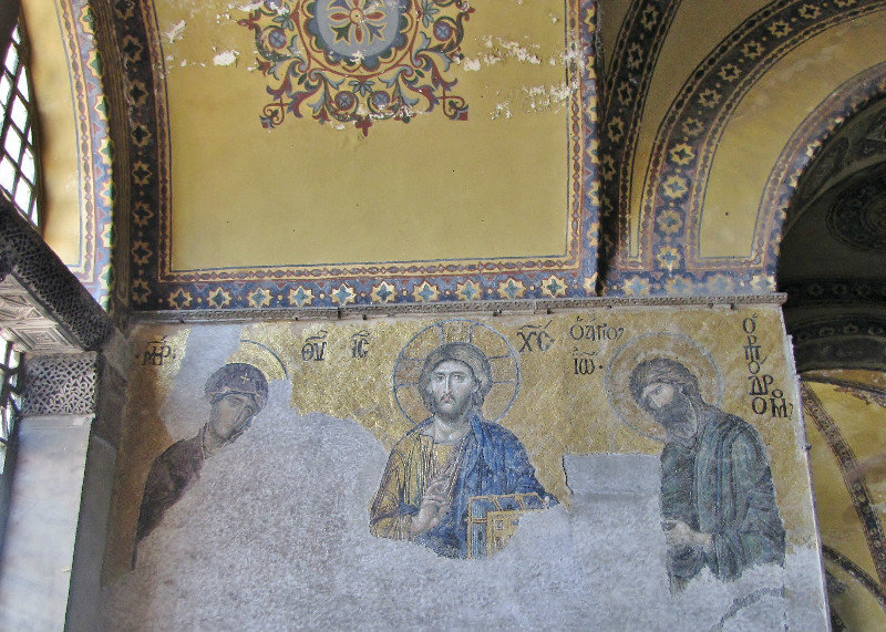 1305-377 Hagia Sofia--ncovered mosaic of Christ in the gallery