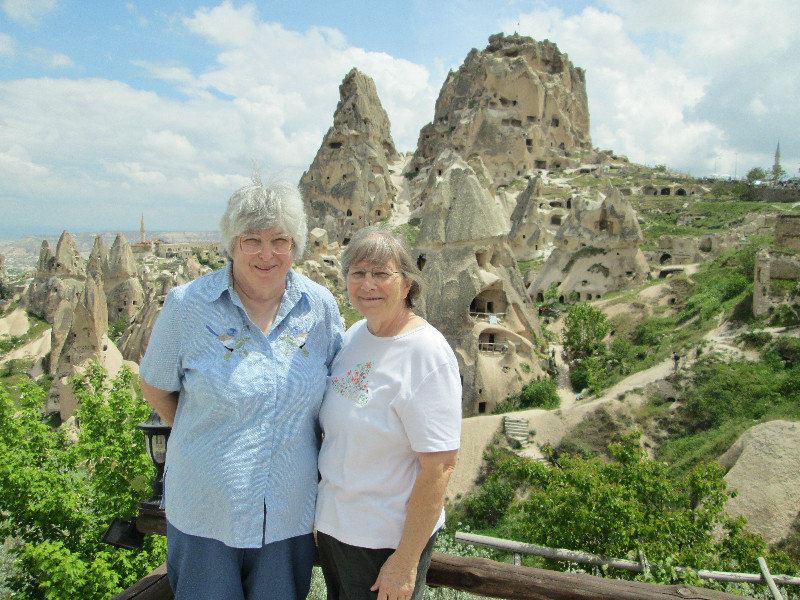 Summary 1305-228 Turkey--Sharon and Valerie in front of the castle in Cappadocia, photo by Aykut