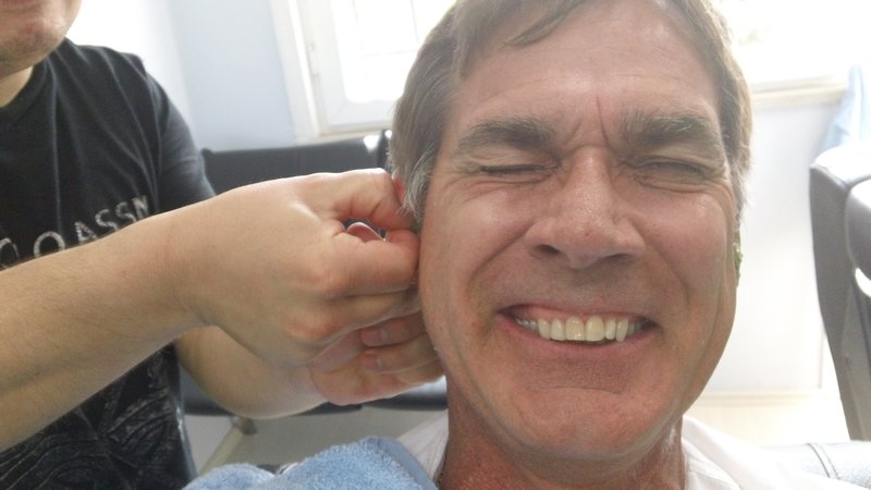 Dad getting the hair ripped out of his ears