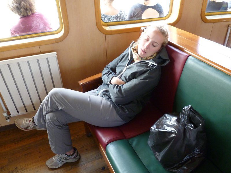 Me sleeping on the Ferry