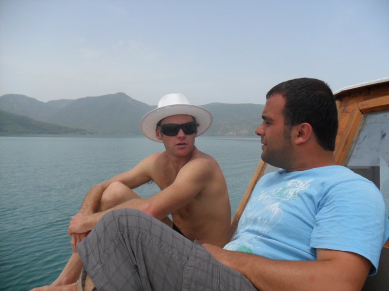 Fatih and Josh on the front of the boat