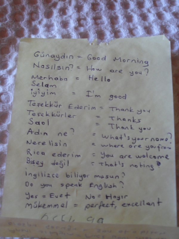 Fatih writing down and teaching me Turkish!
