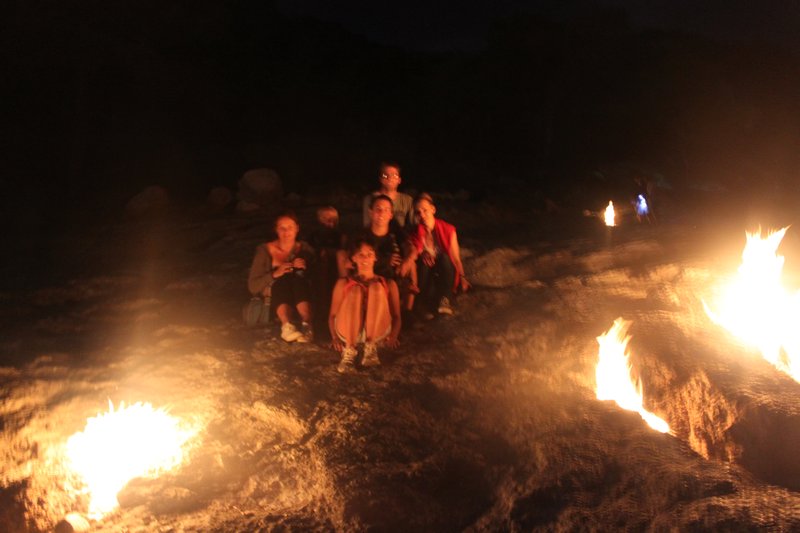 The group huddled near the Chimera Flames