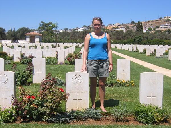 Laura beside her grandfather's grave