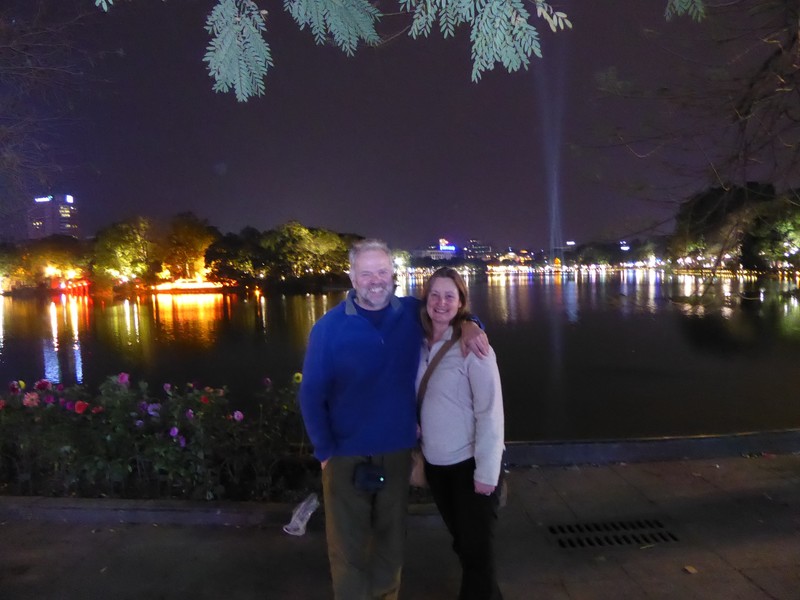 us and Hoan Kiem Lake Hanoi