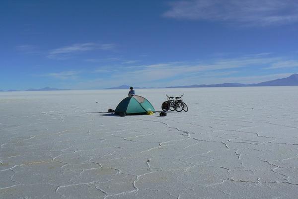 Camping on the salt