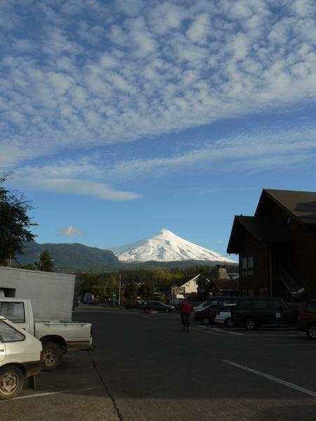 In its ethereal whiteness, Volcán Villarica dominates the town of Pucón when it is visible
