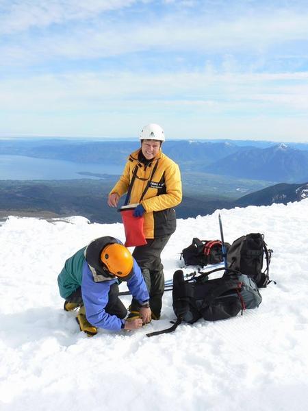 Having crampons fitted for the rest of the climb up Volcán Villarica