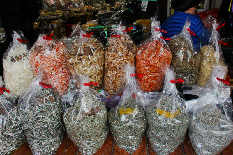 Bags of dried seafood