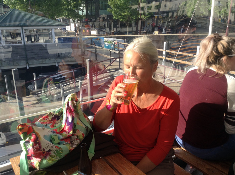 Enjoying a pre-prandial drink in the evening sun