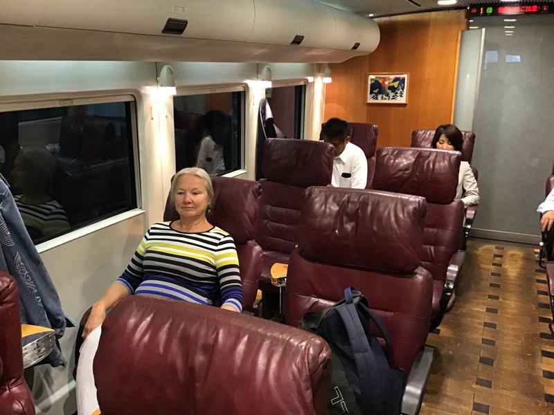 Cathy enjoys Green Car comfort en route to Nagasaki
