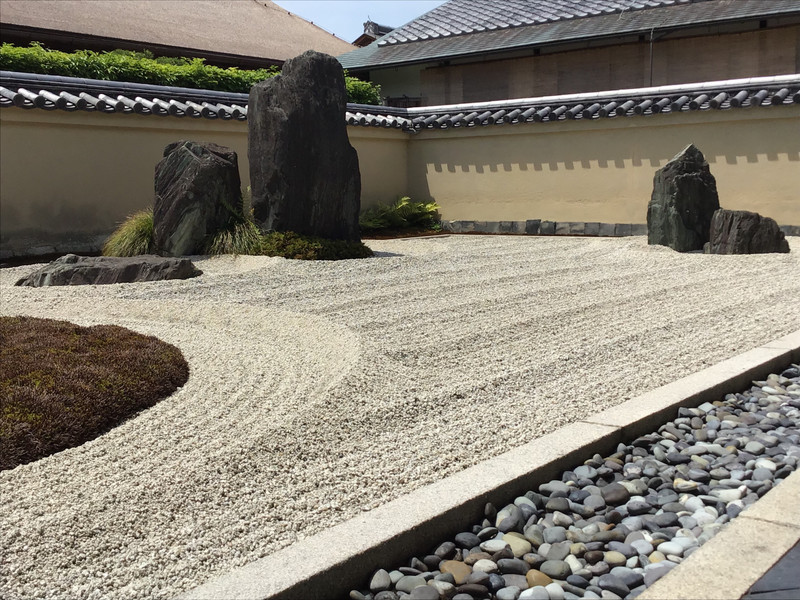 Zen gravel raked garden