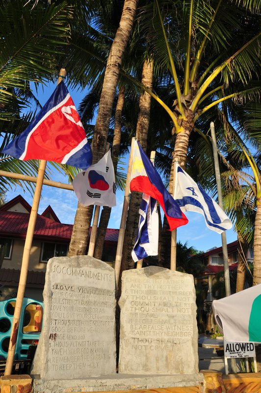 Flags over 10 commandments