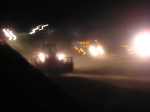 Dropping my load in the "pit" at night.