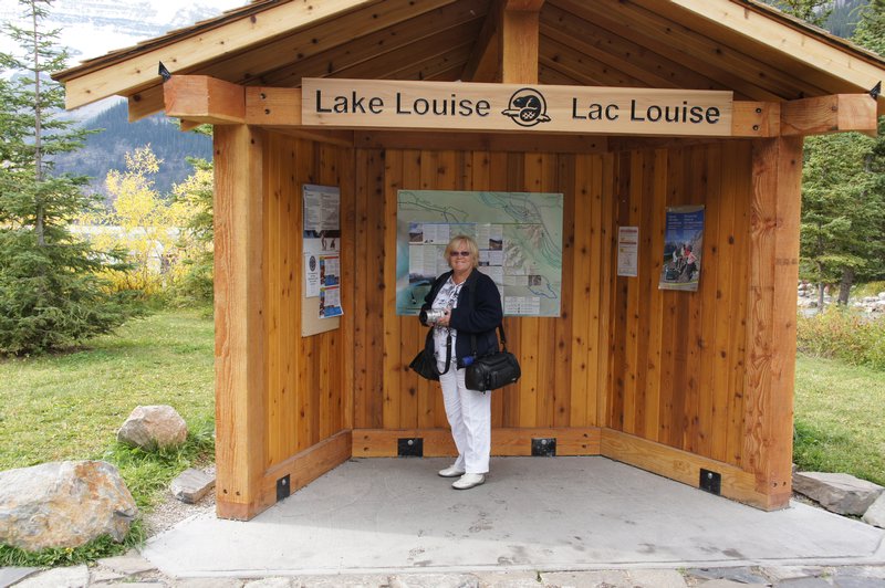 Liz reading about lake Louise