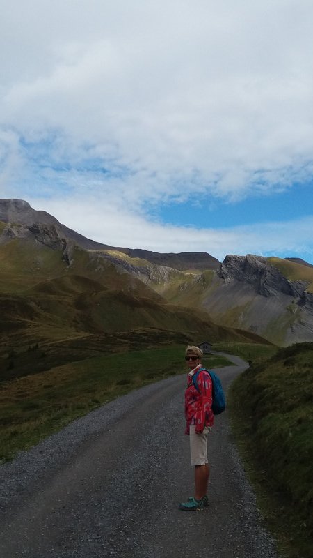 Walking towards the far side of the valley across the Scheidegg