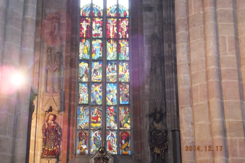 The huge stained glass window in the cathedral