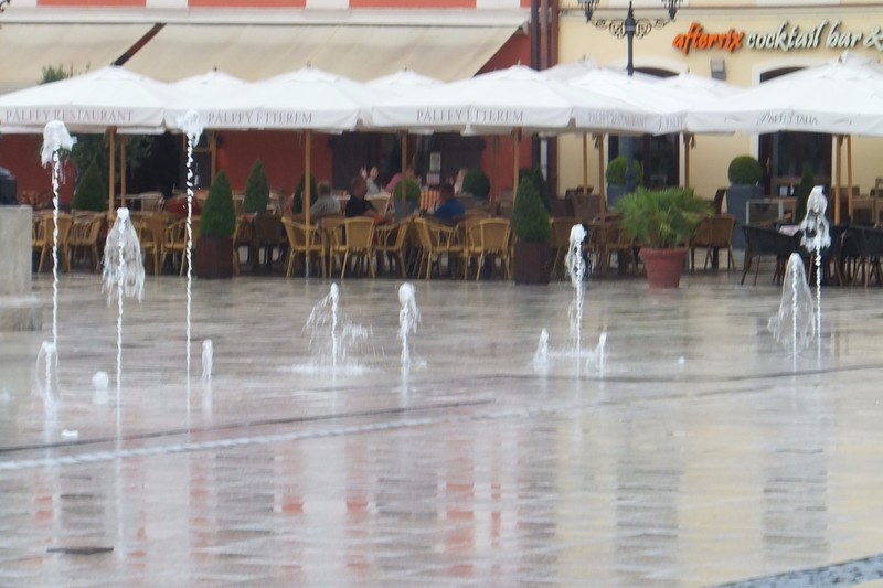The town square fountains played to music