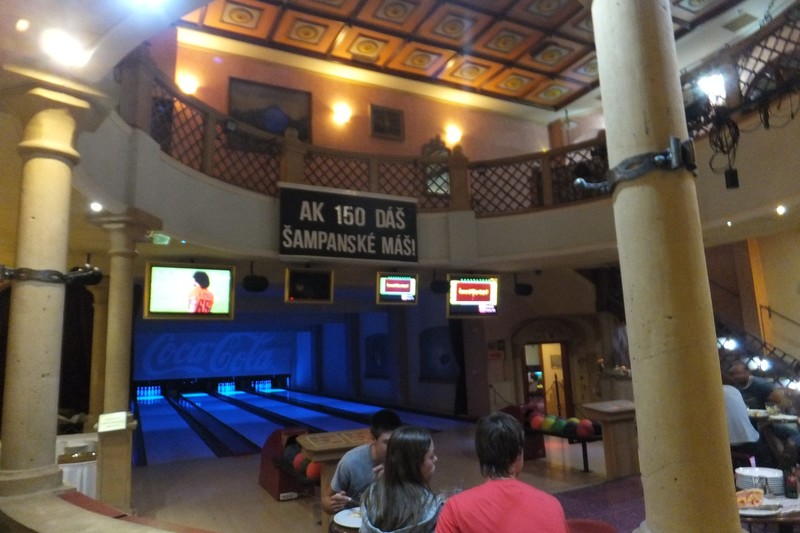 A bowling alley in the restaurant