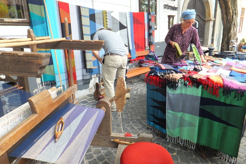 A loom and products at a market 