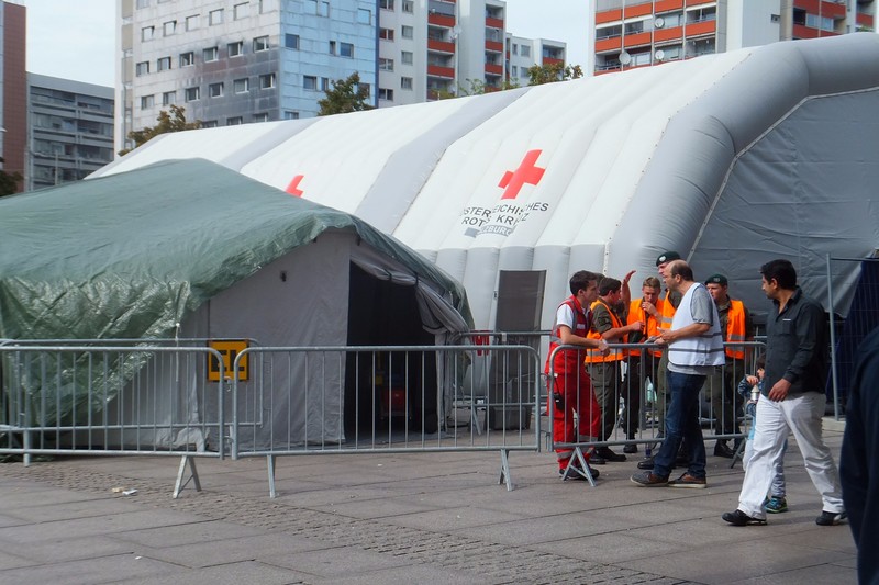 The Red Cross tent outside of Salzburg main train station