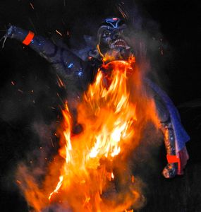 The Evil Narakasura, being defeated by FIRE