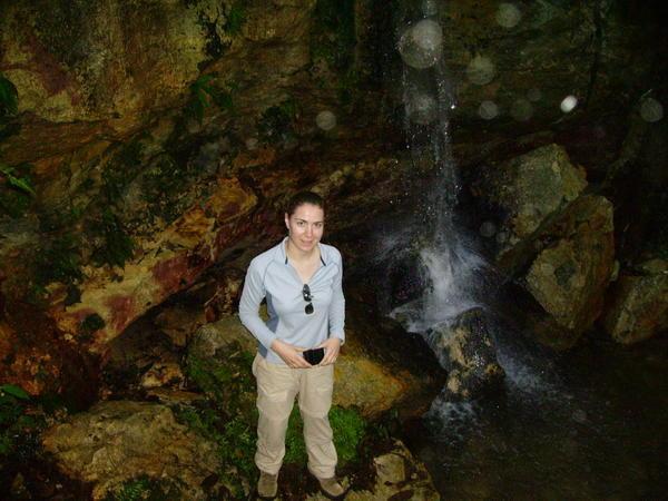 Gill beside the waterfall at the jungle camp