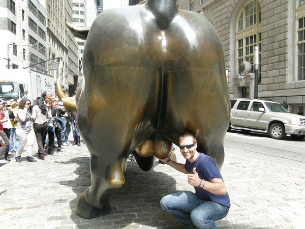 Me Cupping the Wall Street Bull's Balls