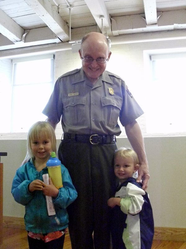 The girls getting their Junior Ranger Boston pins.