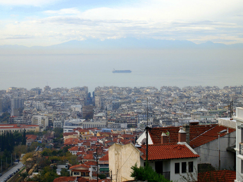 View of Thessaloniki and Mount Olympus from Vlatodon Monastery 