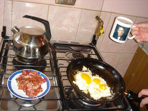 Bacon, eggs and a cip of tea, lovely