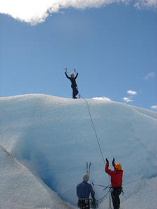 Gemma reaching the top of her ice climb