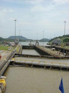 Looking down into the 2nd chamber at the Miraflores Lock