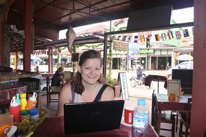 Sarah updating Travelblog