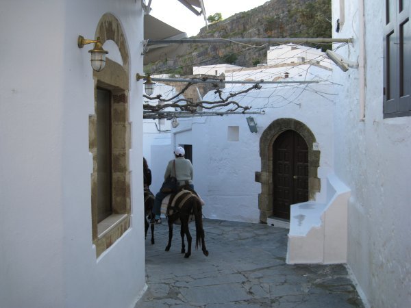 Tourists riding mules to Lindos