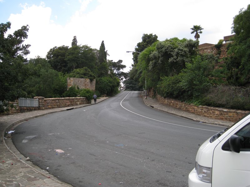 The deserted road between the 'gated' communities