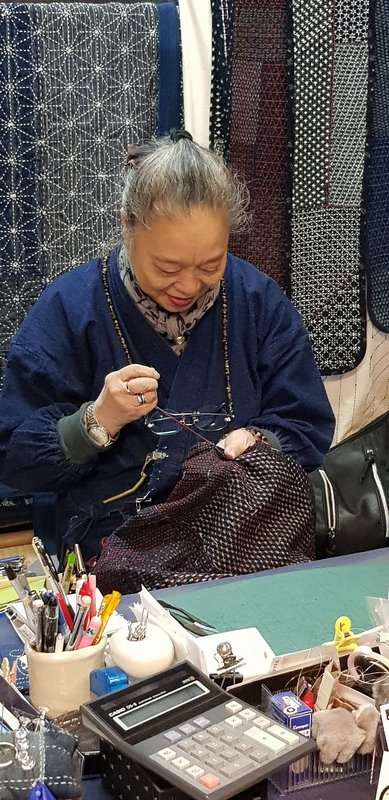 Lady doing Sashiko stitching - Takayama
