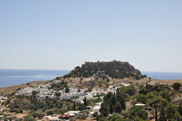 View of Lindos and its acropolis