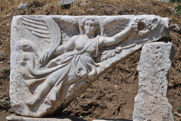 Stone carving of the goddess Nike at Ephesus