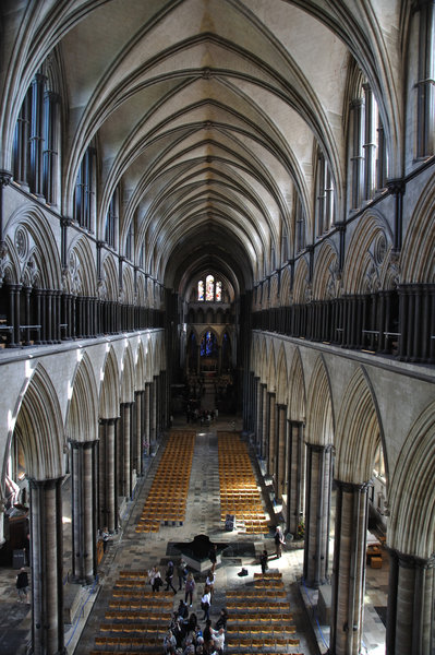 View down the nave from an upper gallery