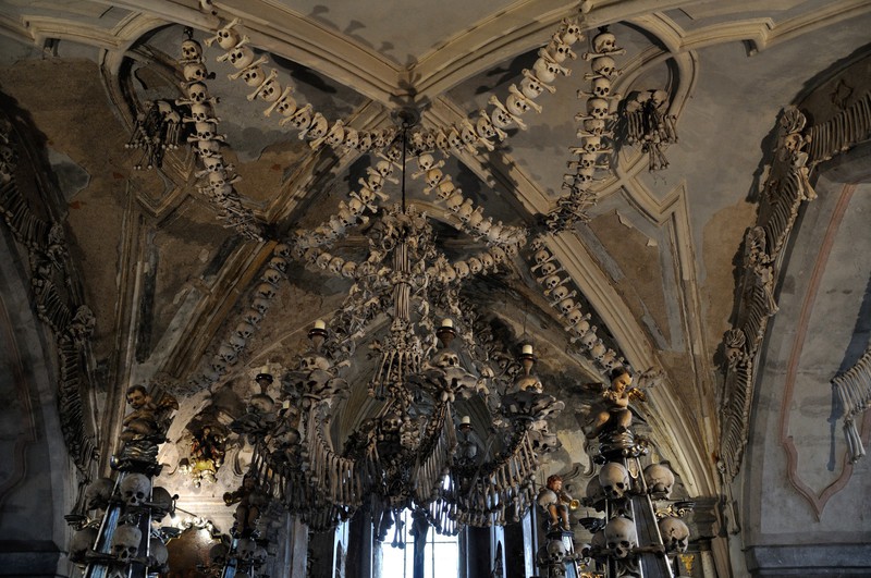 Chandelier in the "Bone Church" at Sedelec Ossuary - Kutna Hora
