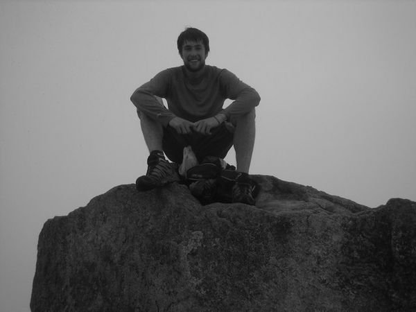 The top of Wayna Picchu in the fog