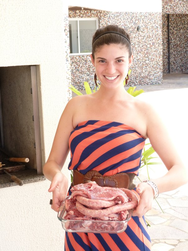 Liz bringing the meat